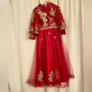 Chinese style long sleeve Bridal gowns,Chinese Bride Dress,Chinese Wedding dress